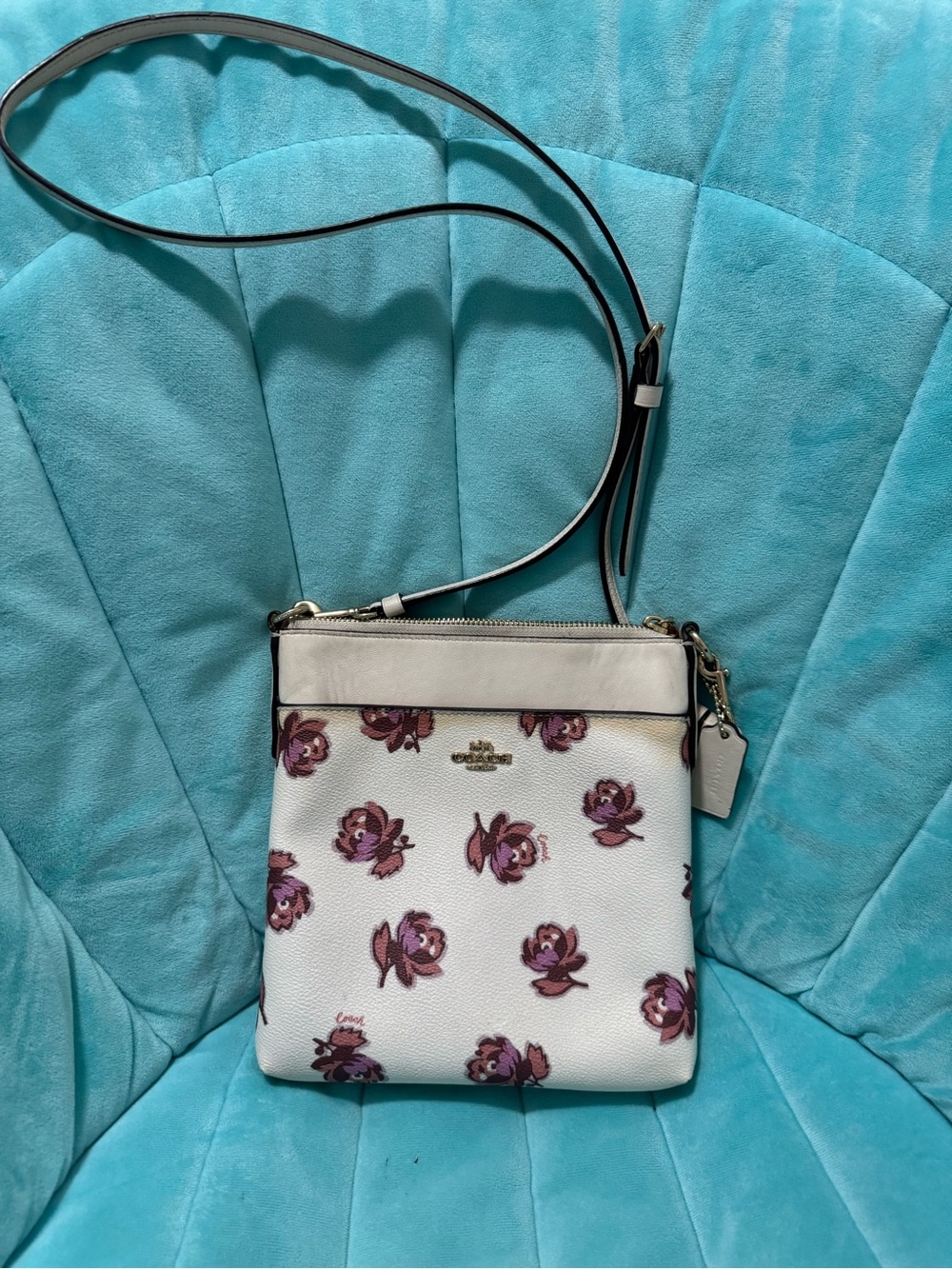 Coach White Crossbody with Pink Floral Print
